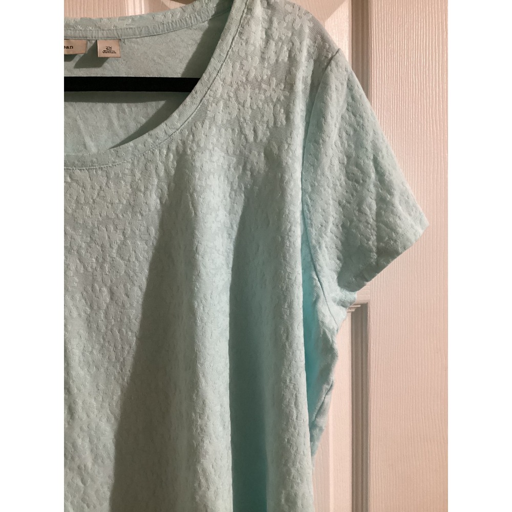 LL Bean Aqua Textured Jersey Tee T Shirt Top Womens 2X Cotton Blend Casual - Picture 2 of 8
